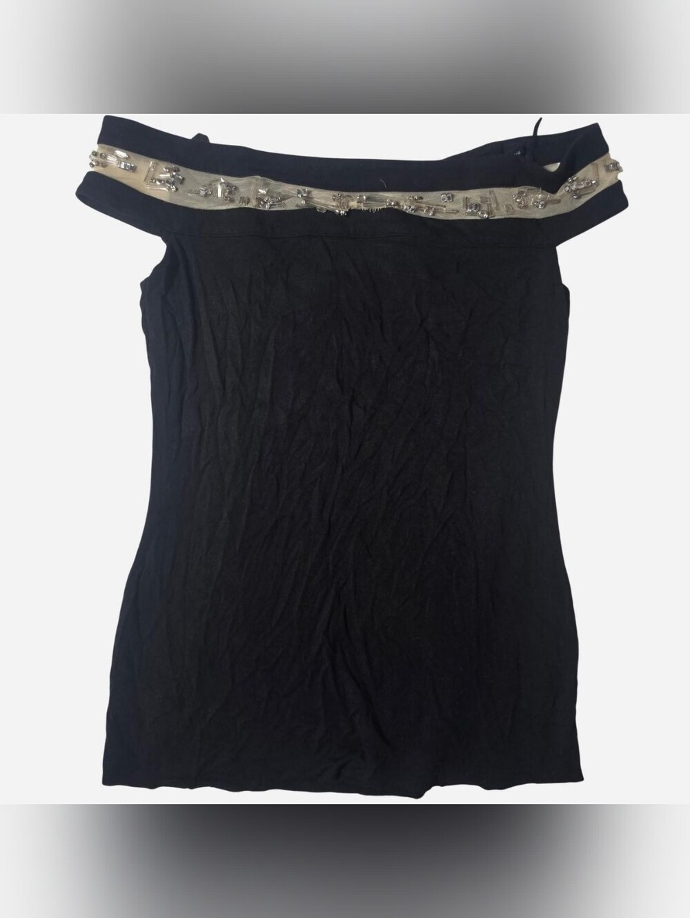 Bailey 44 Black Off Shoulder Rhinestone Beaded Trim Knit Top